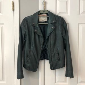 Anthropologie Green Vegan Leather Jacket size 4
